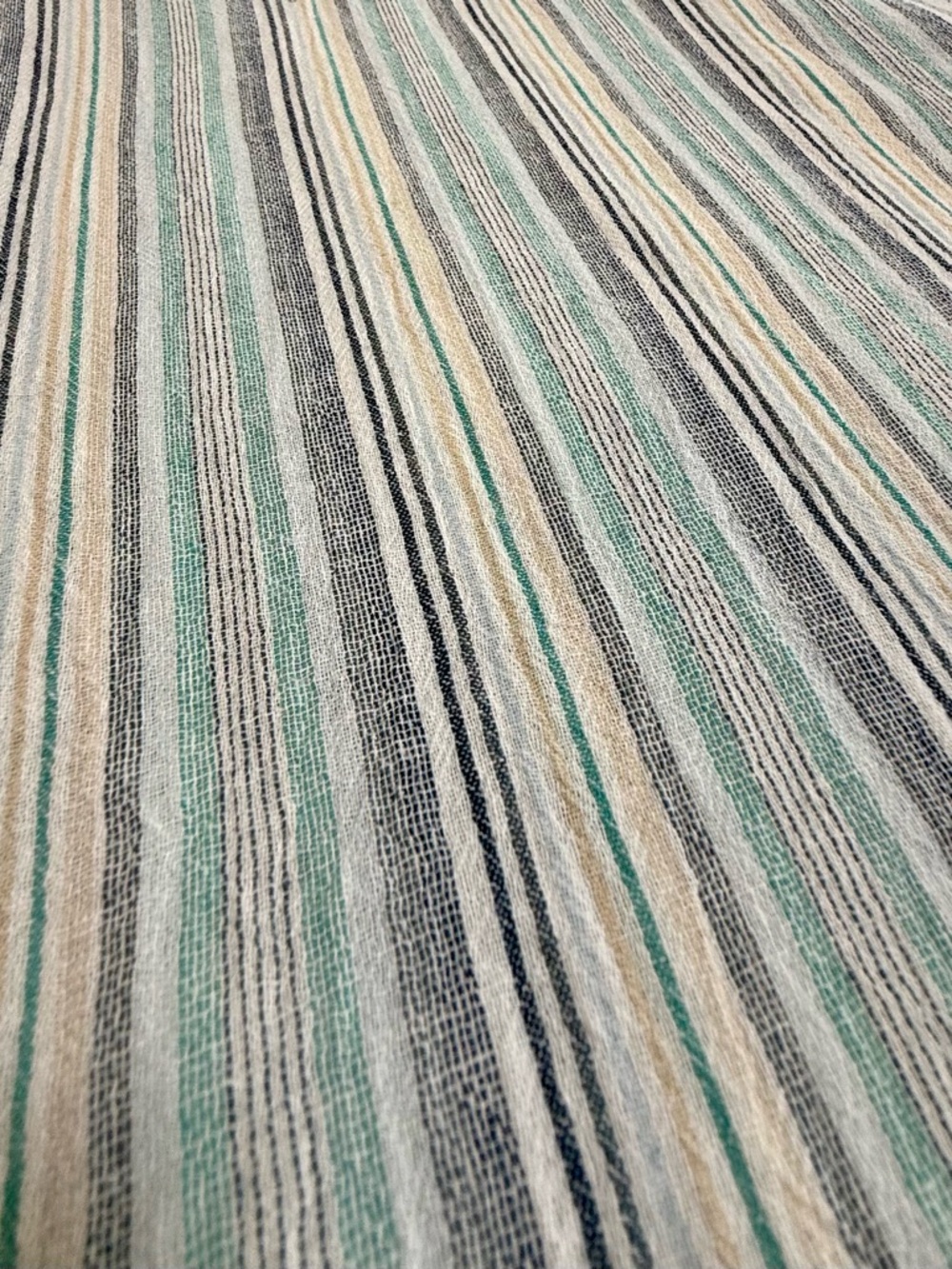 Soft Surroundings Teal, Light Gray & White Striped Embroidered Tunic - Picture 6 of 11